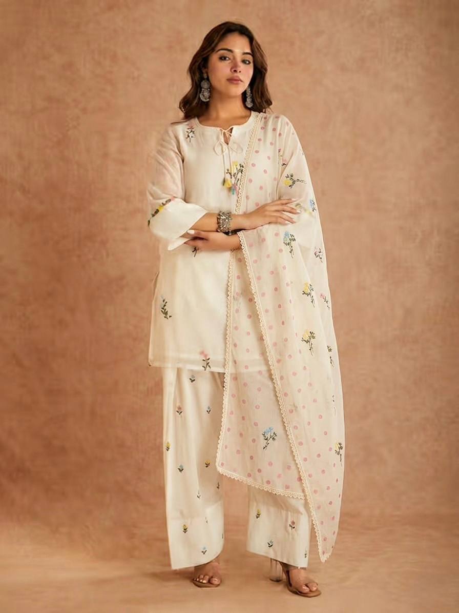 Off-White Pastel Flora Palazzo Suit